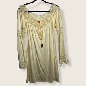 Michelle Jonas Yellow Long-sleeve Crochet Dress